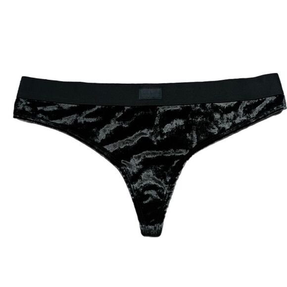 Victoria’s Secret Pink Sexy Crushed Velvet Thong panty Black XXL - Picture 1 of 2